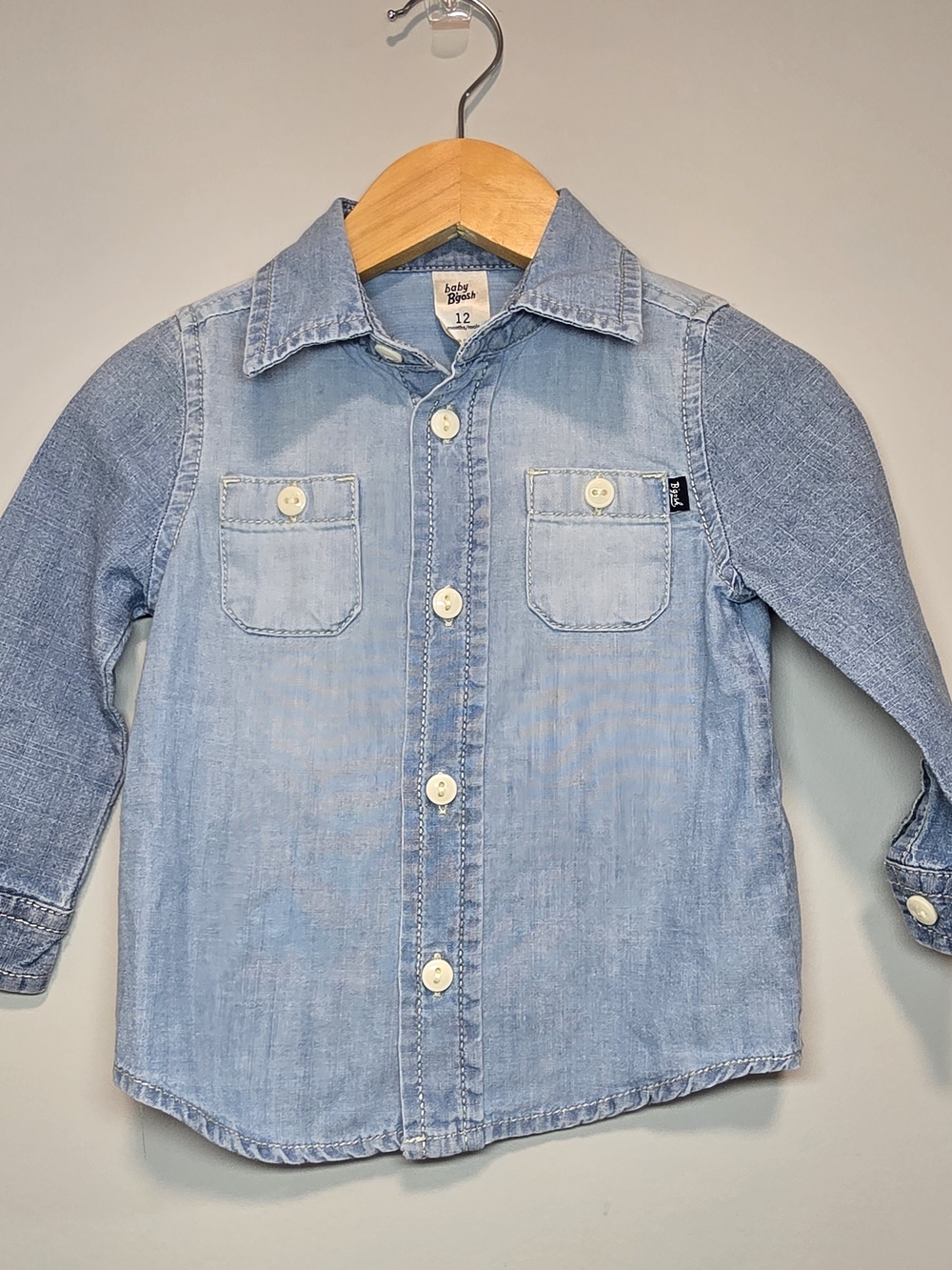 Baby Bgosh Light Blue Denim Button-Up Shirt - Kids Soft 12M